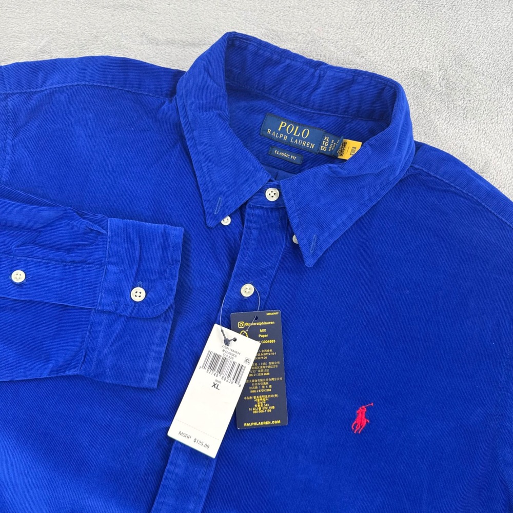 Polo Ralph Lauren Classic Fit Corduroy Button Down Shirt Mens XL Royal Blue NWT